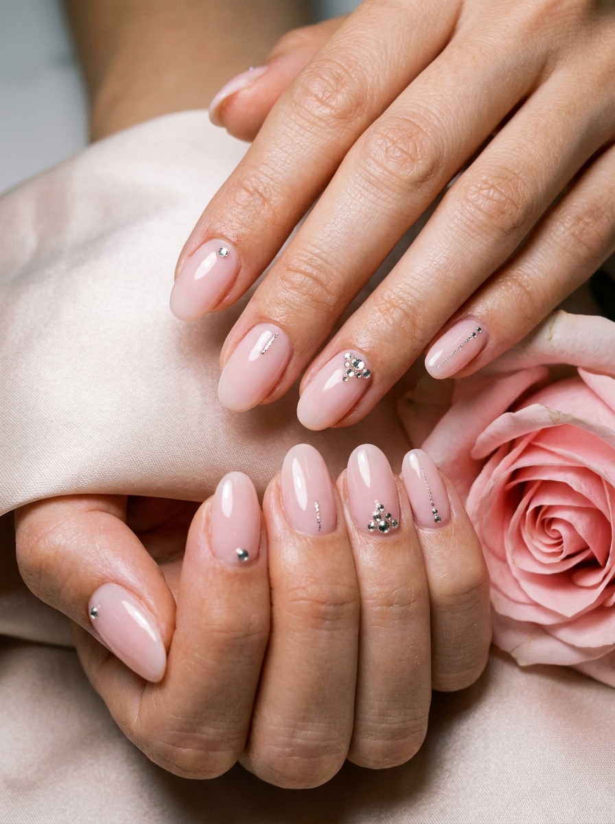 Rosa Nägel mit Mini-Strass